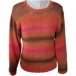 Pullover handgestrickt rosa/orange/braun